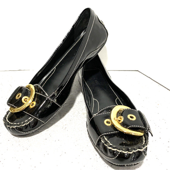 Nine West Lavetta 8.5M black patent driving loafers slip on shoes gold buckles - Picture 10 of 10